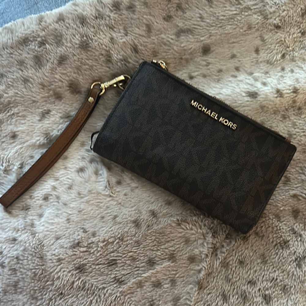 Michael Kors Dark Brown Wristlet with Gold Accents